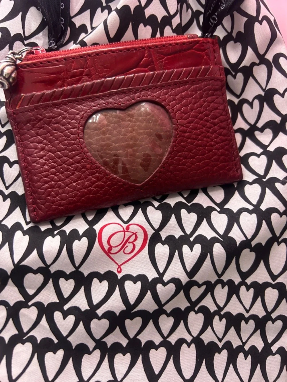 Brighton Red Leather Heart Card Holder with dust bag - Picture 3 of 5